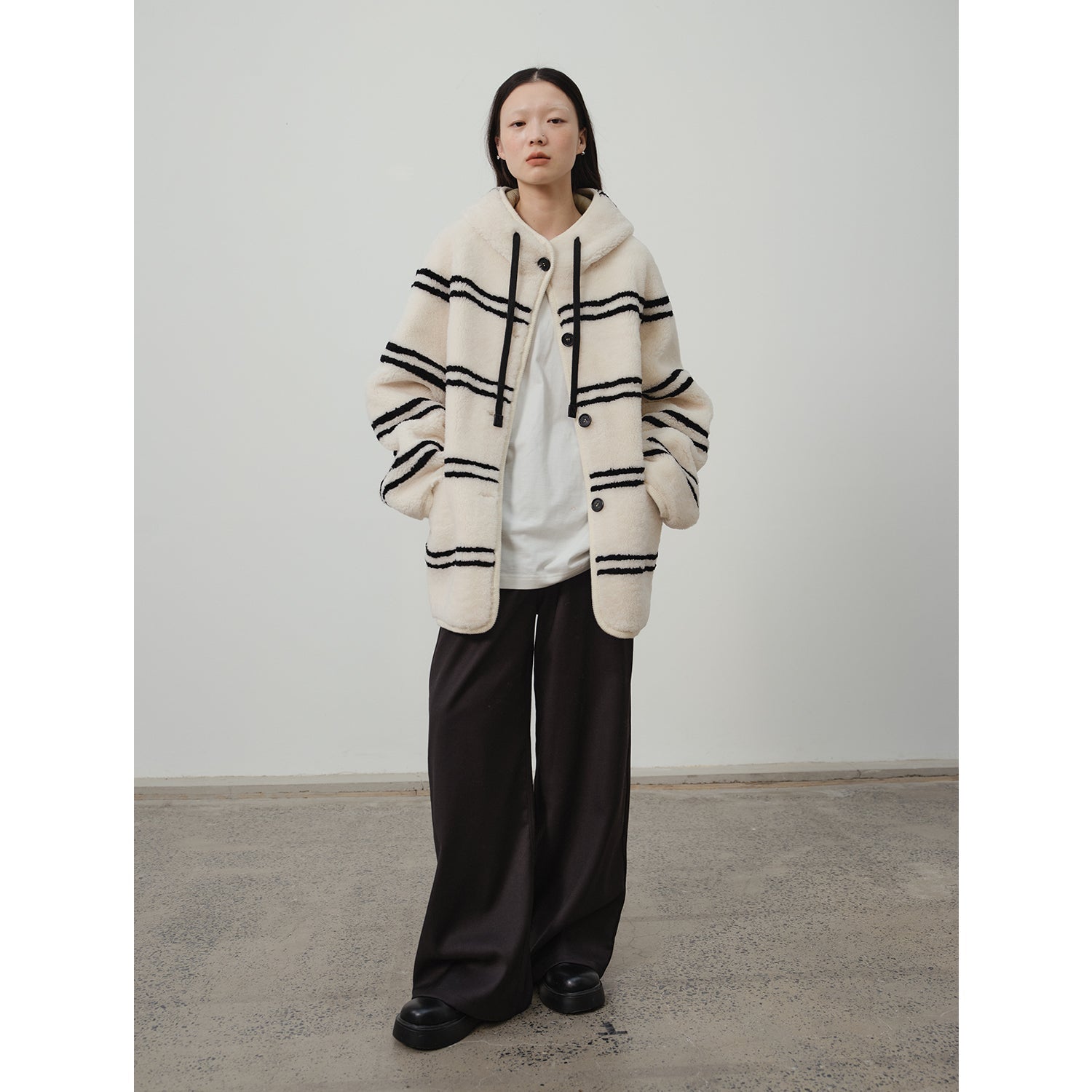 Fireladyfur Women's Lamb Wool Striped Jacket“Snowy New Year”-3