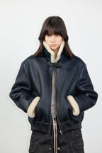 Fireladyfur Women's Shearling Coat - Casual Motorcycle Style Imported Merino Wool-2