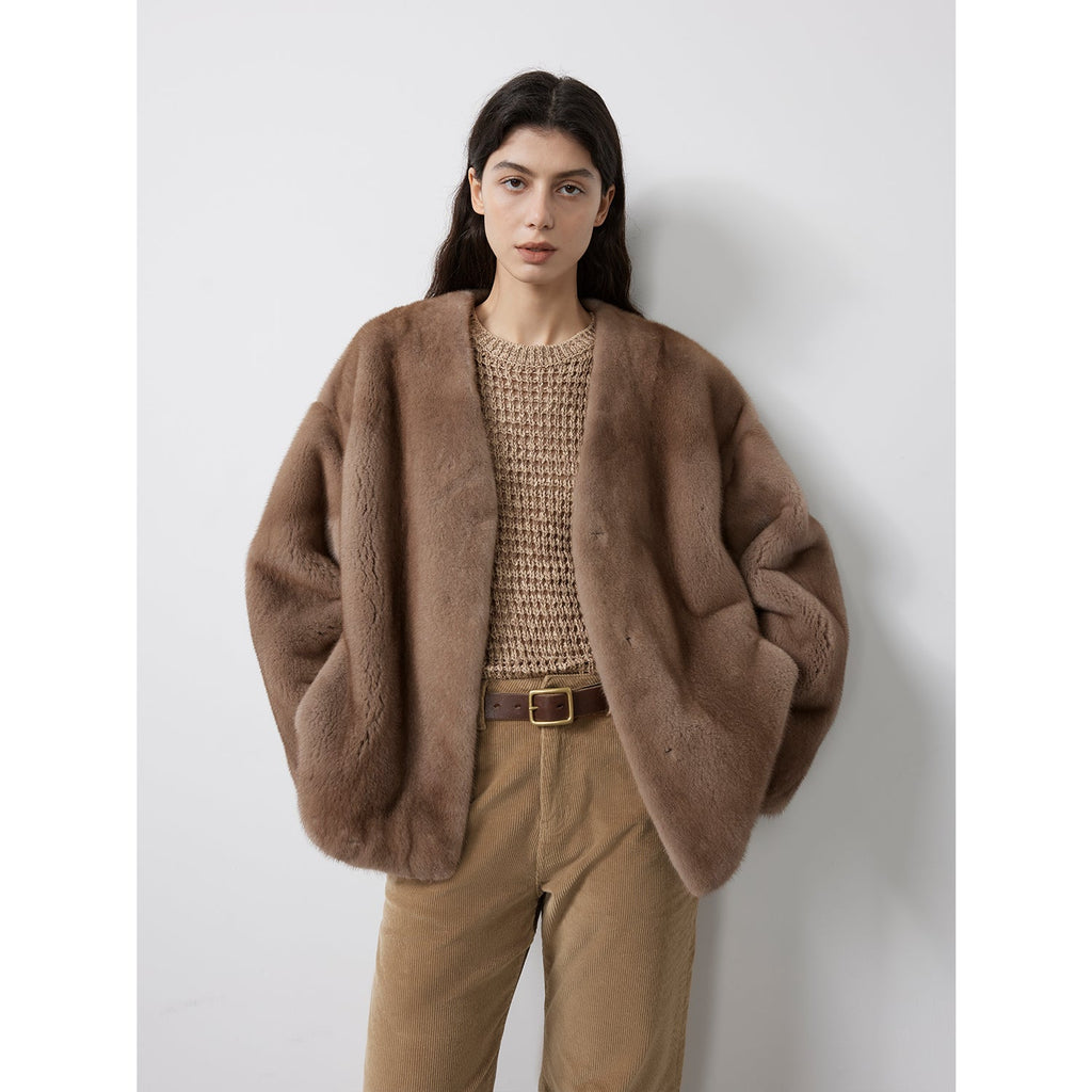 Louvre Mink V-Neck Jacket-5