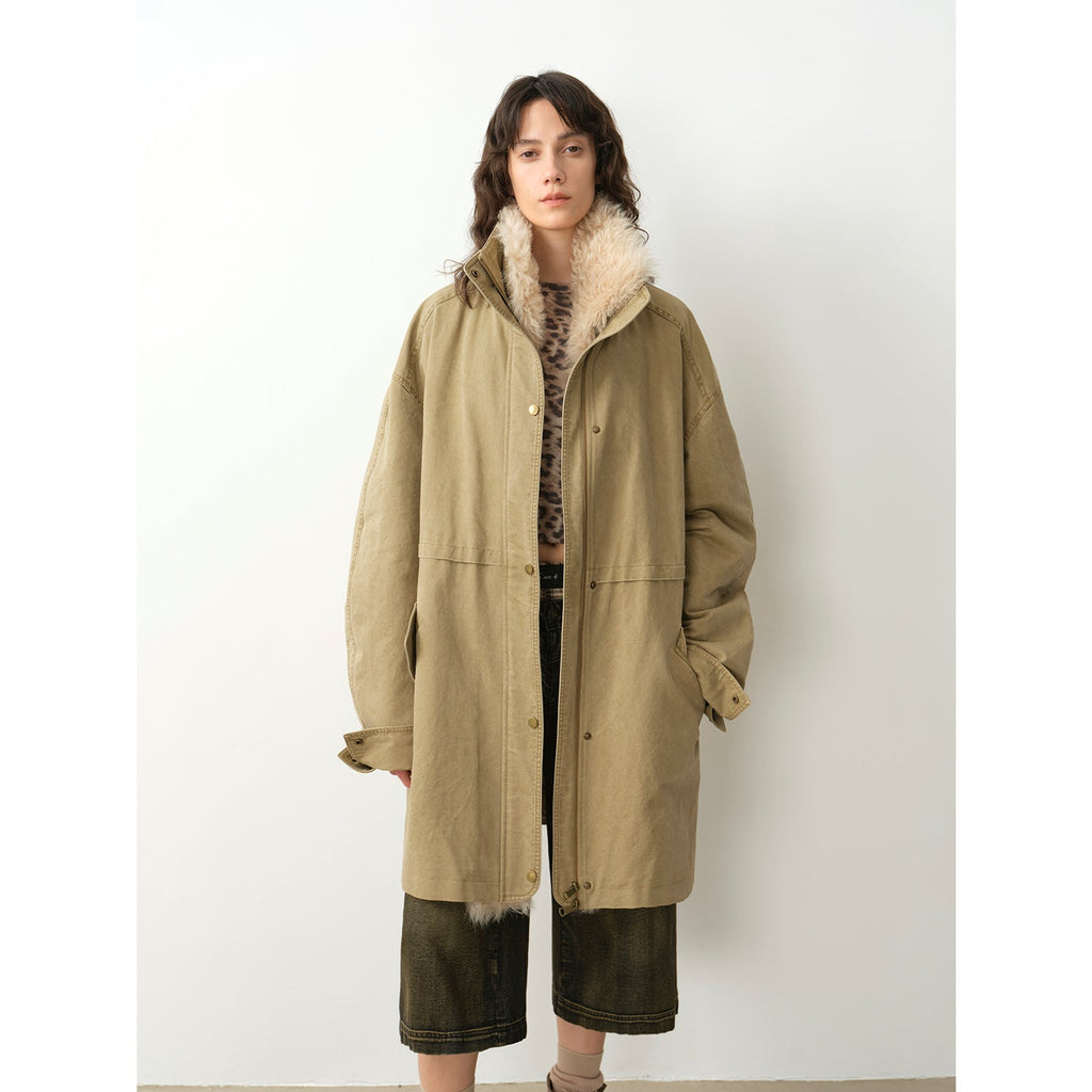 Fireladyfur Women's Detachable Goose Down Parka "Cool Denim"-0
