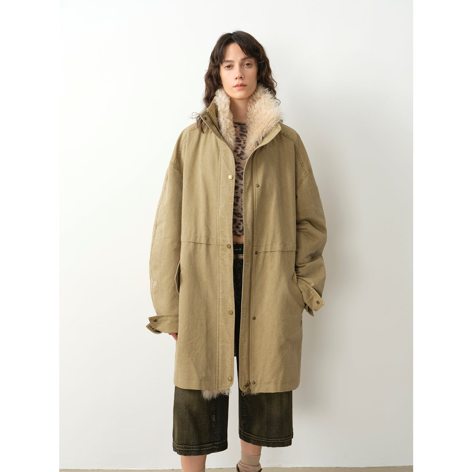Fireladyfur Women's Detachable Goose Down Parka "Cool Denim"-0