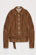 "Haruno Dream" retro distressed flocked denim low waistband long sleeve shirt women's jacket-5