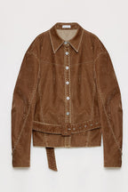 "Haruno Dream" retro distressed flocked denim low waistband long sleeve shirt women's jacket-5