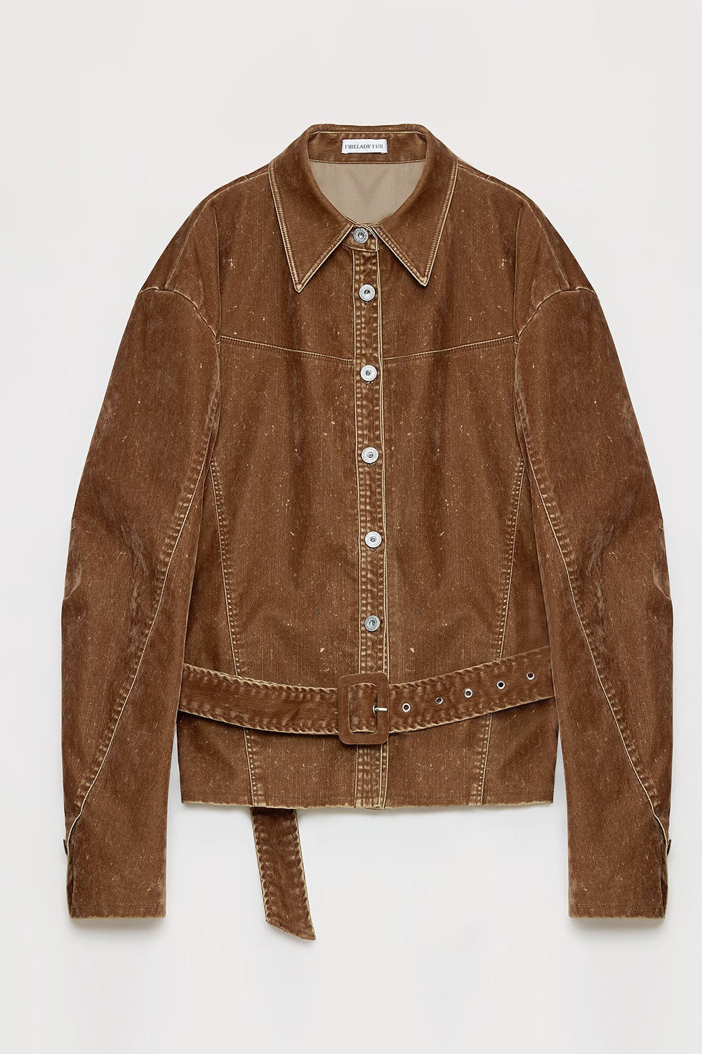"Haruno Dream" retro distressed flocked denim low waistband long sleeve shirt women's jacket-5