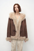 Fireladyfur Women's Shearling Coat - Drop Shoulder Hooded Merino Wool Winter Jacket-6