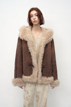 Fireladyfur Women's Shearling Coat - Drop Shoulder Hooded Merino Wool Winter Jacket-6