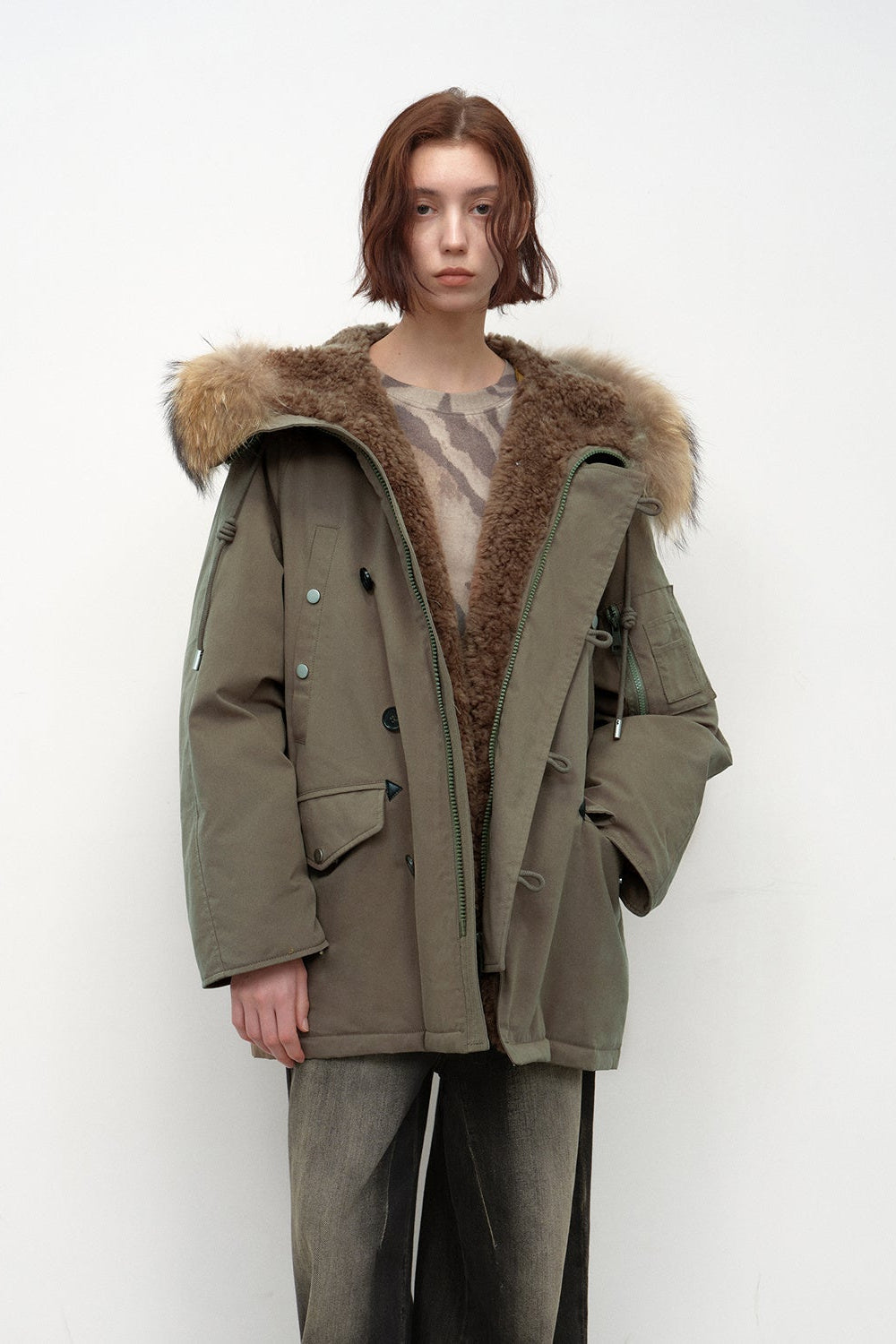 Fireladyfur Women's Shearling Lined Down Parka with Raccoon Fur Collar hood"Coastal Highway II"-0