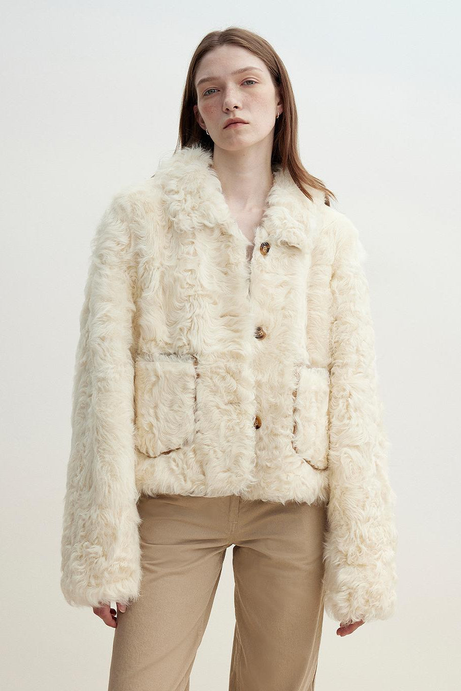 "Rachel" frost-smudged two-tone sheepskin lapel coat-4