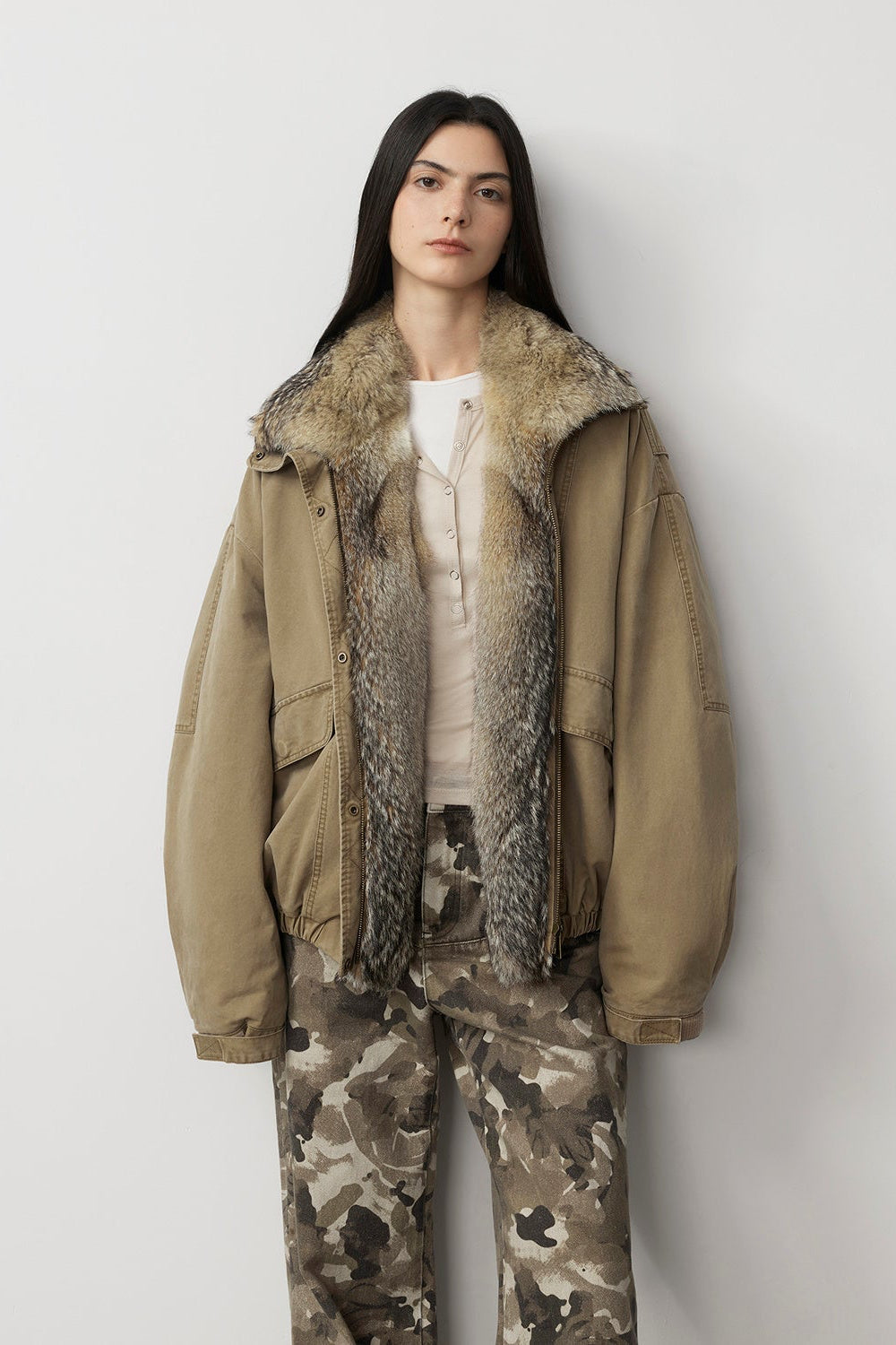 Fireladyfur Women's Fashion Goose Down Parka with Fox Fur Collar“City Cruise”-5