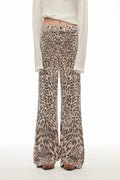 “Wild roar”vintage original leopard print Turkish imported washed slimming straight-leg bootcut jeans-5