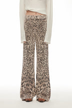 “Wild roar”vintage original leopard print Turkish imported washed slimming straight-leg bootcut jeans-5