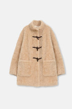 Fireladyfur Women's Faux Leather Shearling Jacket - Stand Collar Wool Coat Curly Style-5