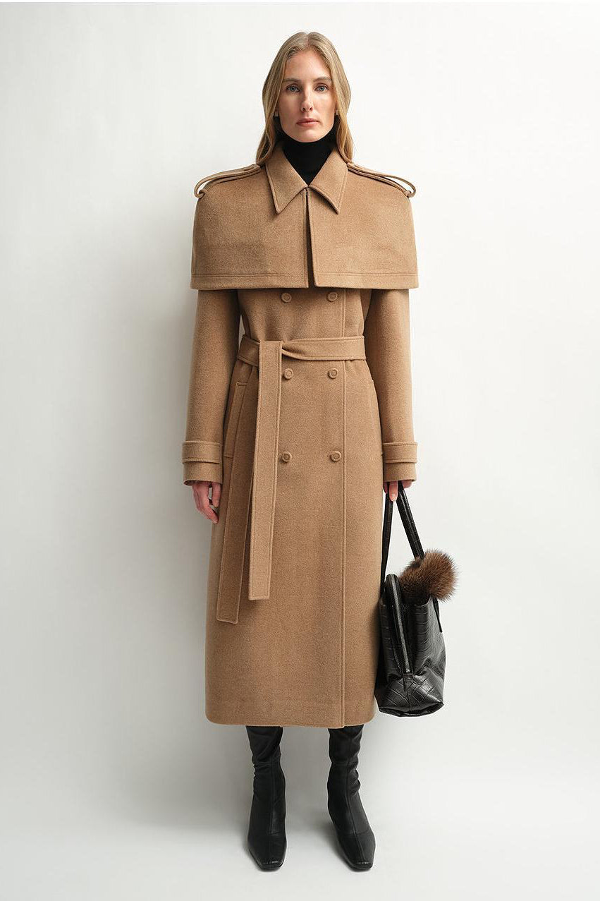 Women's Alpaca Wool Coat with Detachable Cape "Elegant Silhouette"