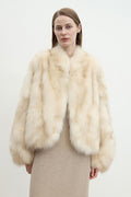 "Monet's Garden" imported high-quality fox fur V-neck spray-colored jacket-0