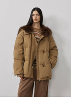 Fireladyfur Women's Down Parka with Fox Fur and Large Lapel“Street Badge”-1