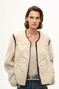 "FF×JW Muse Project" embroidered round neck short merino wool sheepskin fur coat-5