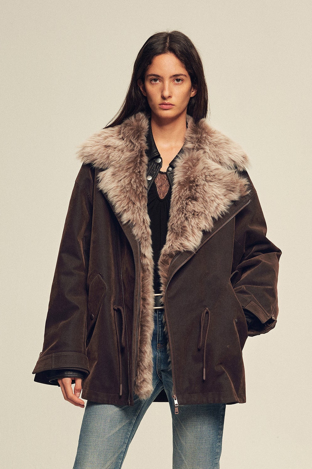Firelady Women's Sheepskin Parka coat with Two-Tone Toscana Coyote Fur Collar“Wilderness Parka”-1