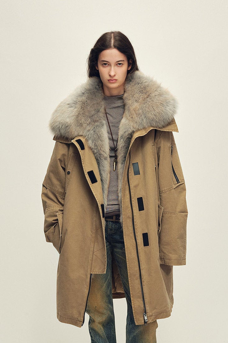 Women's OVERSIZE Raccoon Fur Down Parka with Multi-Wear Design "Swan Feather Collection"