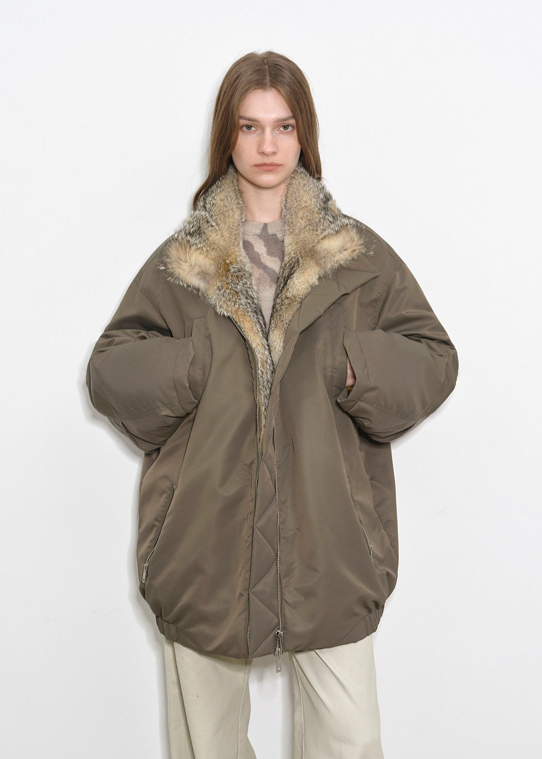 Fireladyfur Women's Warm Winter Down Jacket with a Fluffy Fox Fur Collar“Travel Notes”-5