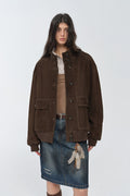 Vintage imported suede sheepskin leather ribbed patchwork jacket "Spring Whisper"-5