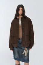 Vintage imported suede sheepskin leather ribbed patchwork jacket "Spring Whisper"-5
