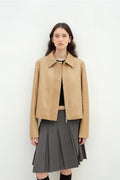 "Miss Sven" Lapel Two-tone Wax Sheepskin Short Jacket Leather Coat Women-4