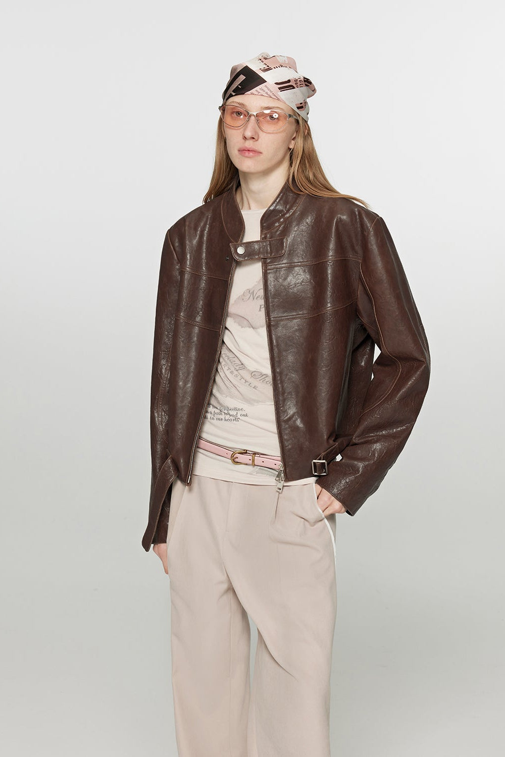 Retro Sheepskin Stand Collar Short Motorcycle Jacket “Caramel Mountain”-1