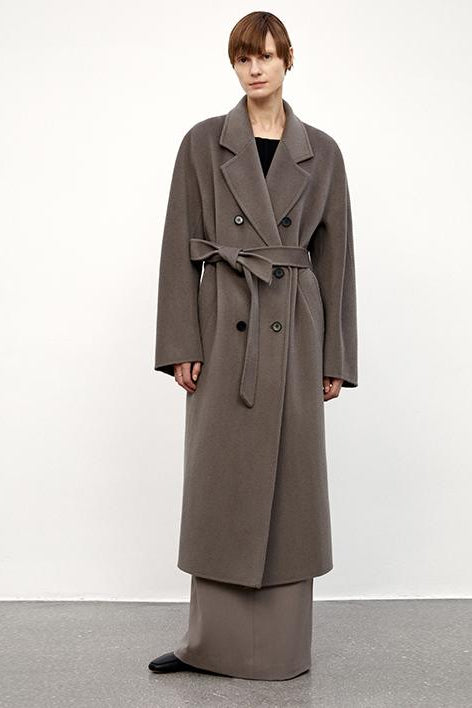 "Desert Mirage"Double-Breasted Coat with Shoulder Seam and Slight Cocoon Shape-3