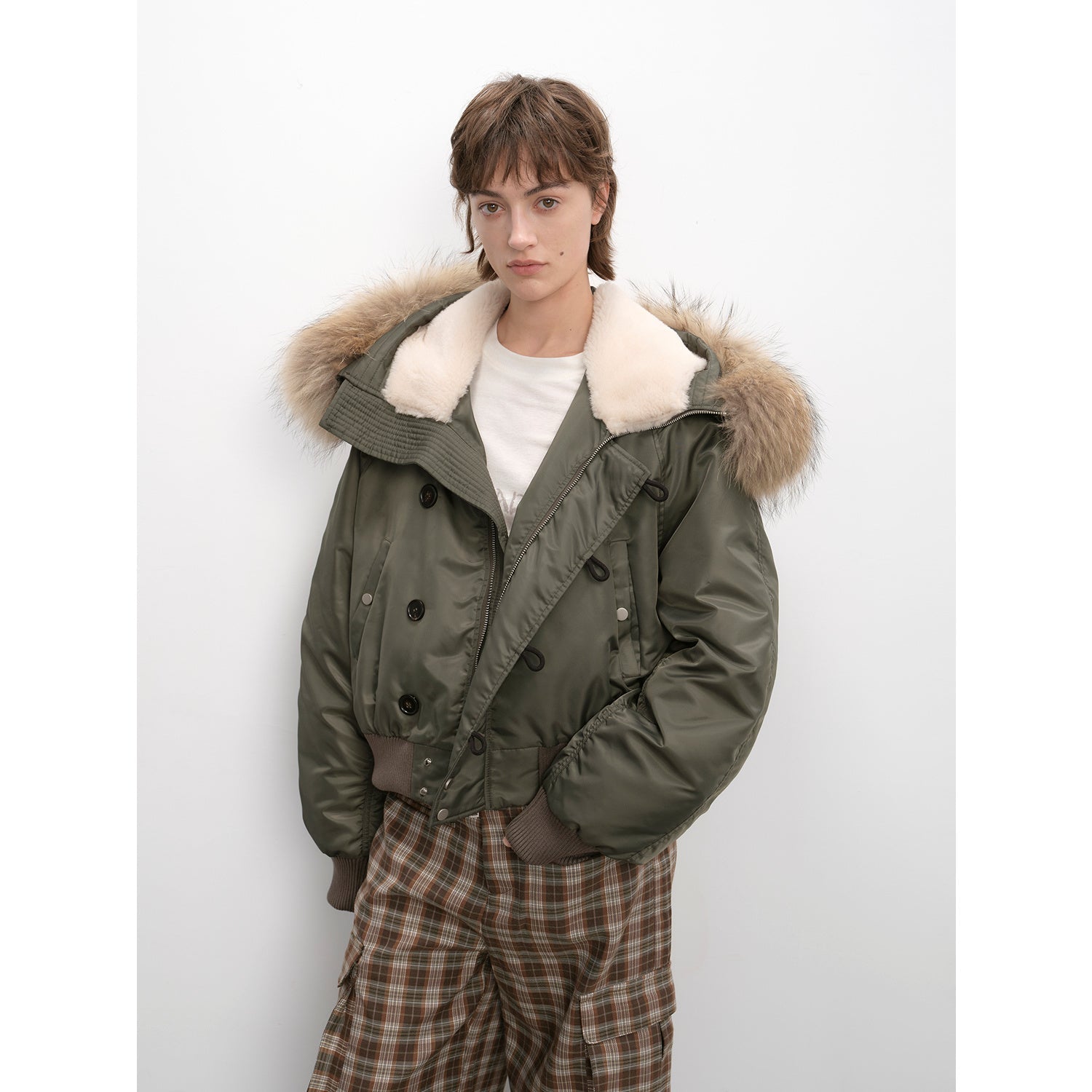 Fireladyfur Warm Short Style Jacket with a Large fur Hood and Raccoon Fur"Cool and Sharp"-1