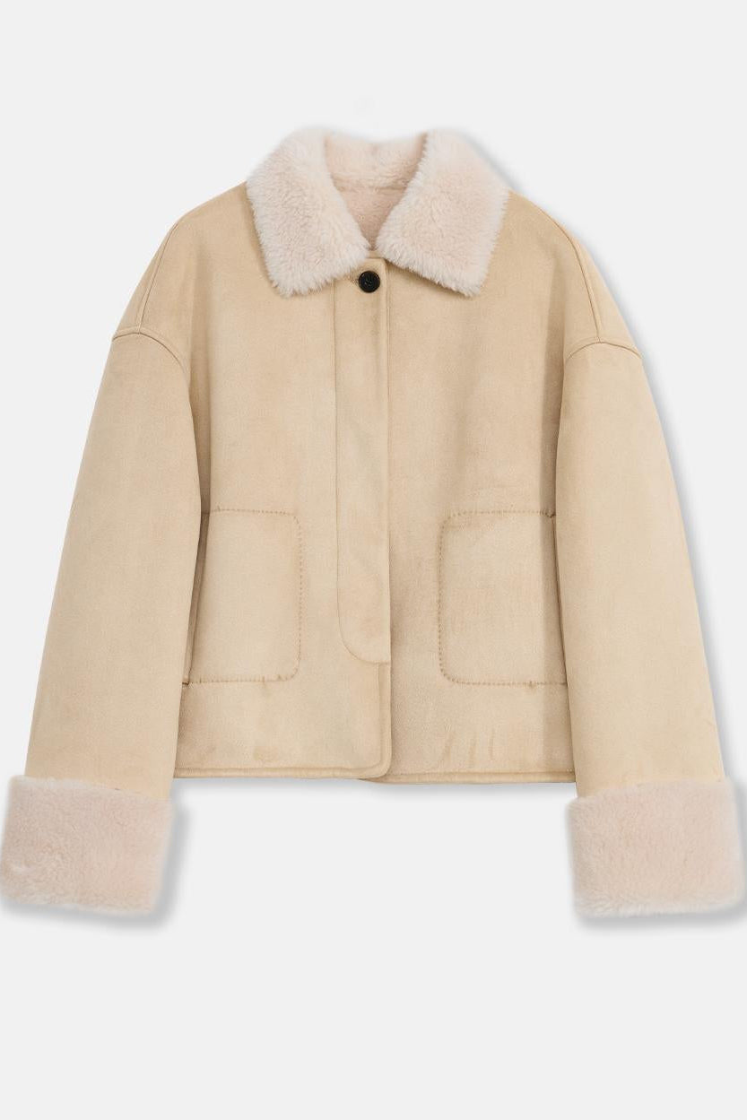 Fireladyfur Women's Faux Leather Shearling Jacket - Long Wool Suede Coat Winter Style-1