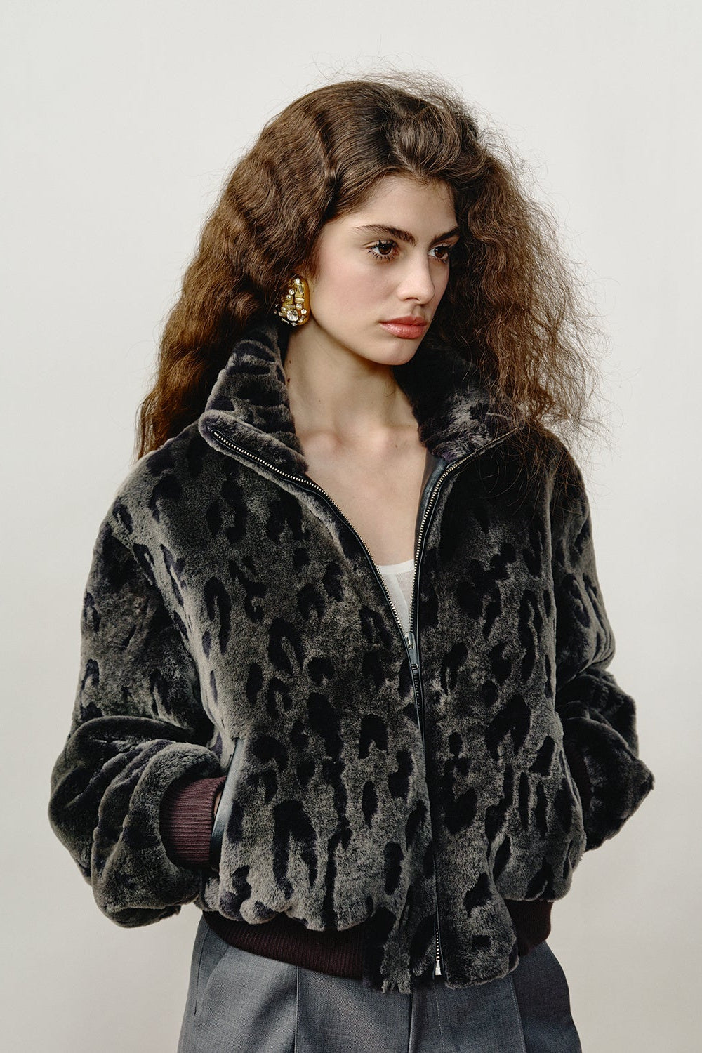 FF×JW Dapple Manor Fashionable Casual Warm Stand Collar Merino Sheepskin Jacket-5