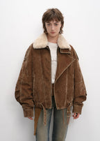 Fireladyfur Women’s Flocked Denim Goose Down Parka with Detachable Fox Fur Collar“City Travel”-1