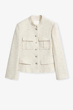Heavy wool blend tweed stand collar waist cropped coat-4