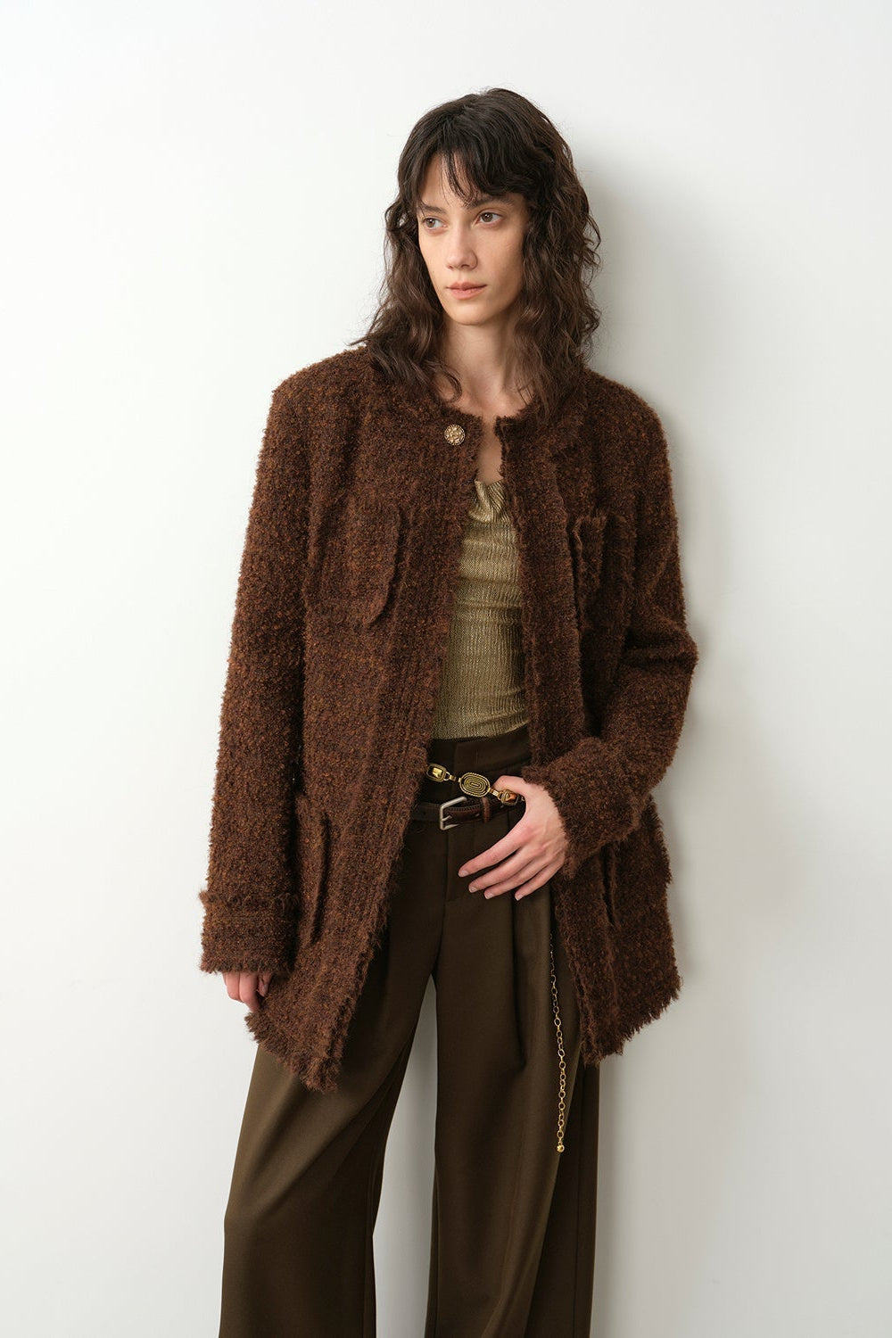 "Sophisticated Lady" Italian Imported Haute Couture Tailored Tweed Jacket with Gold Buttons for Women-5