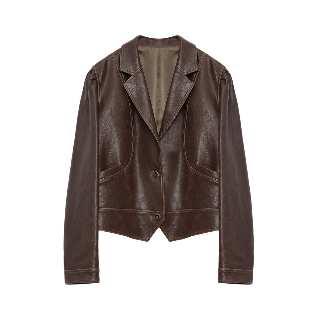 Waxed sheepskin distressed short leather jacket "Vintage Old Stories"