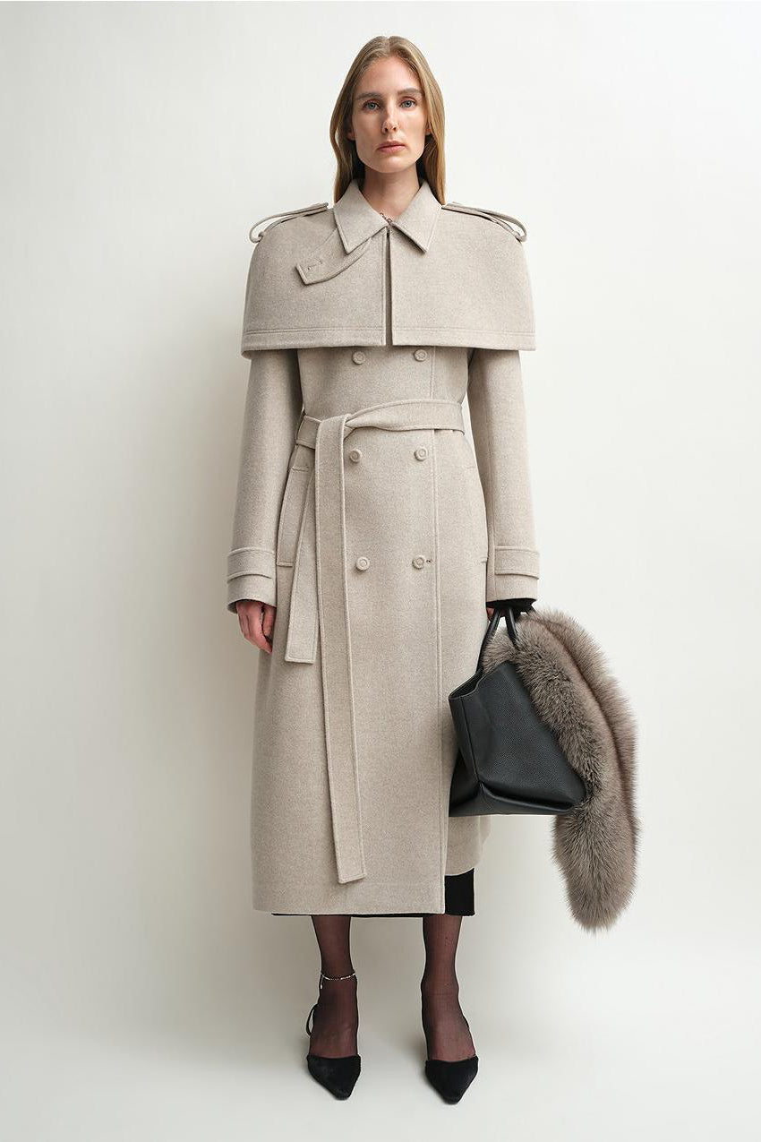 Women's Alpaca Wool Coat with Detachable Cape "Elegant Silhouette"