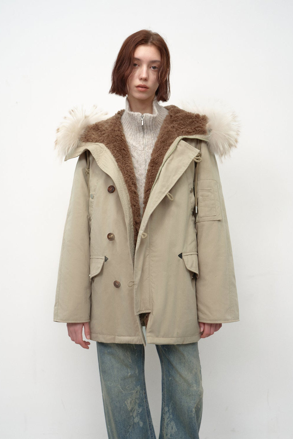 Fireladyfur Women's Shearling Lined Down Parka with Raccoon Fur Collar hood"Coastal Highway II"-2