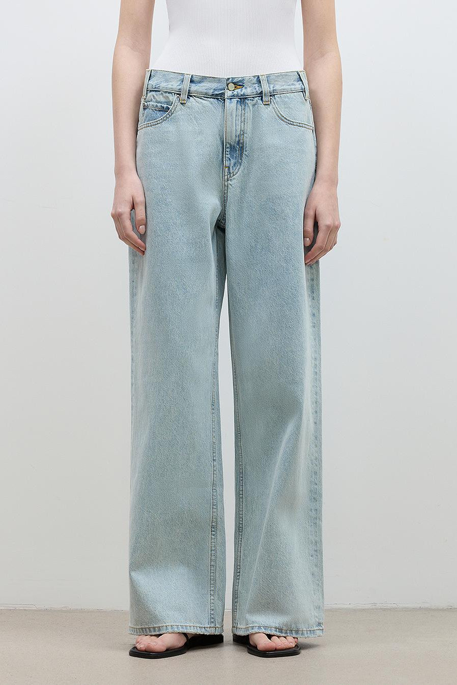 "Mint Flavor" High Waist Wide Leg Loose Washed Jeans Women-5