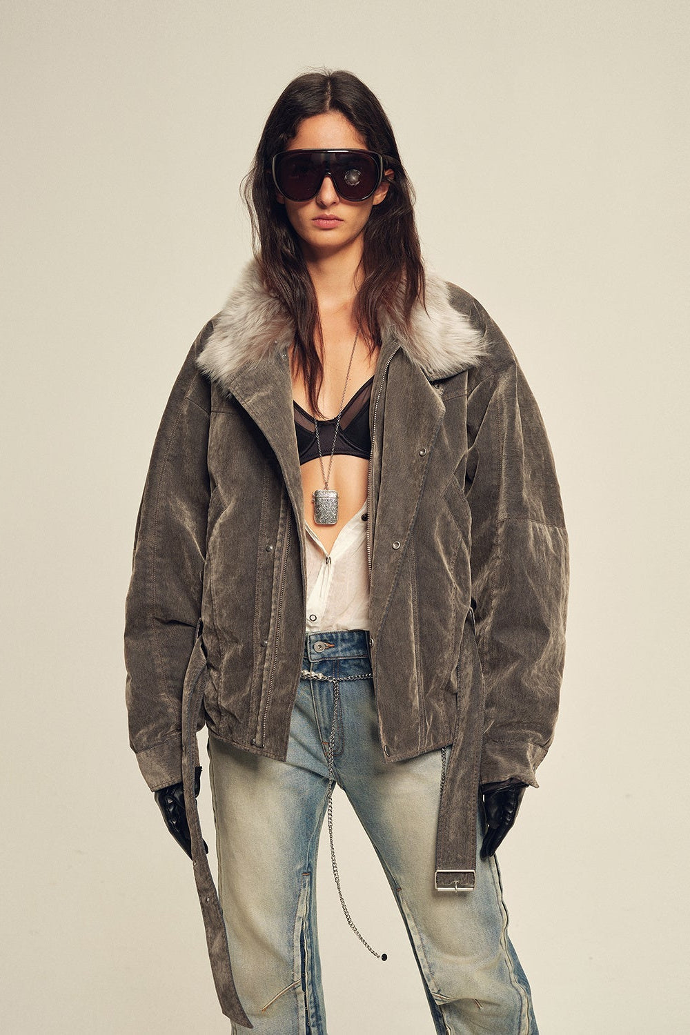 Firelady Fur Women's Goose Down Parka Coat with Detachable Toscana Shearling Fur Collar“Modern Traveler”-1