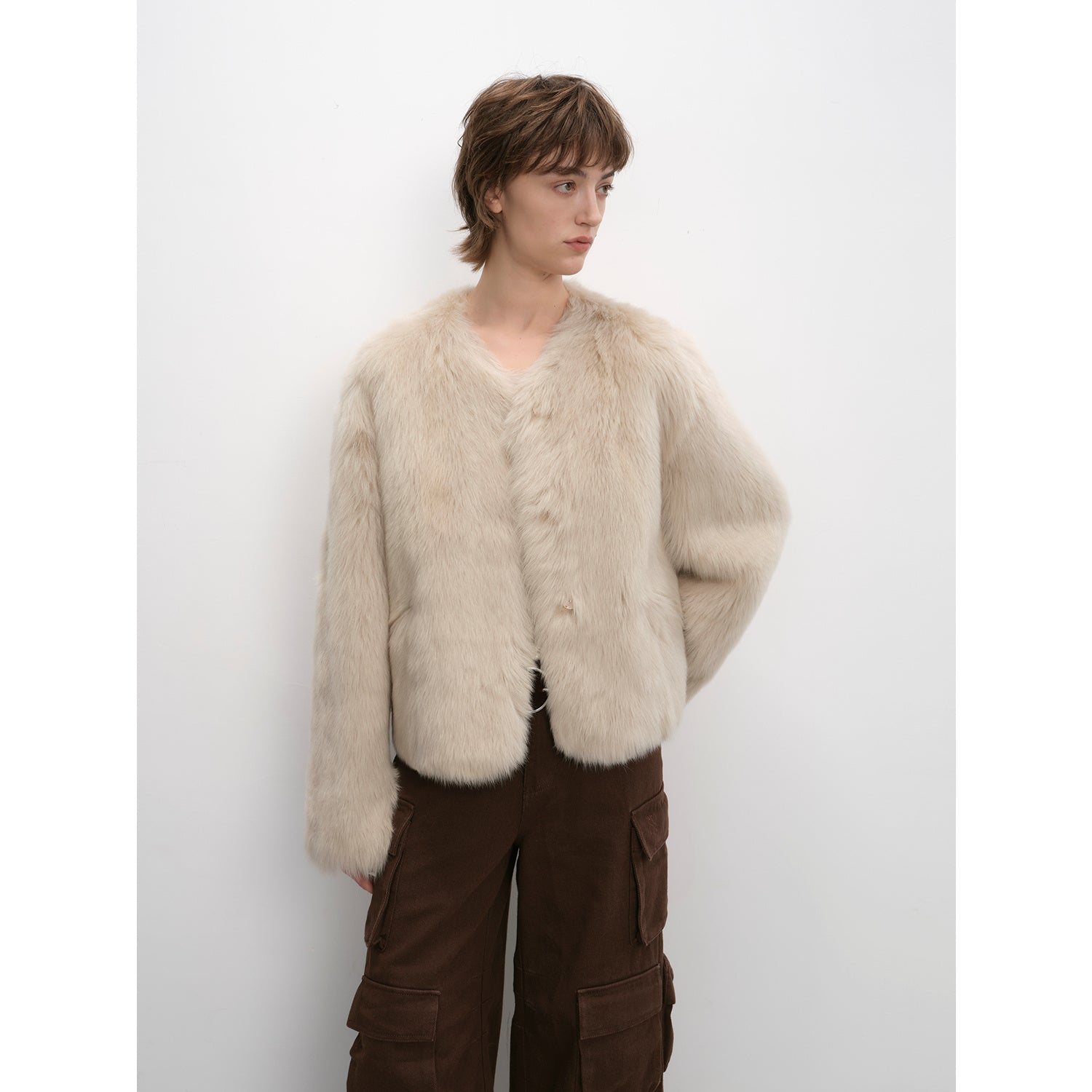 "Darcy Manor" imported Tuscan straight wool sheepskin sweetheart collar short fur coat-4