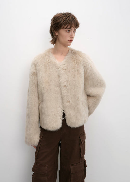"Darcy Manor" imported Tuscan straight wool sheepskin sweetheart collar short fur coat-4