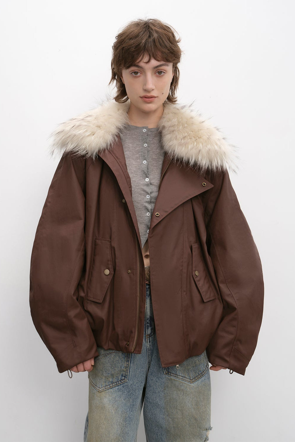 Fireladyfur Women's Warm Short Down Jacket with Raccoon Fur“Cutting-edge Style”-6