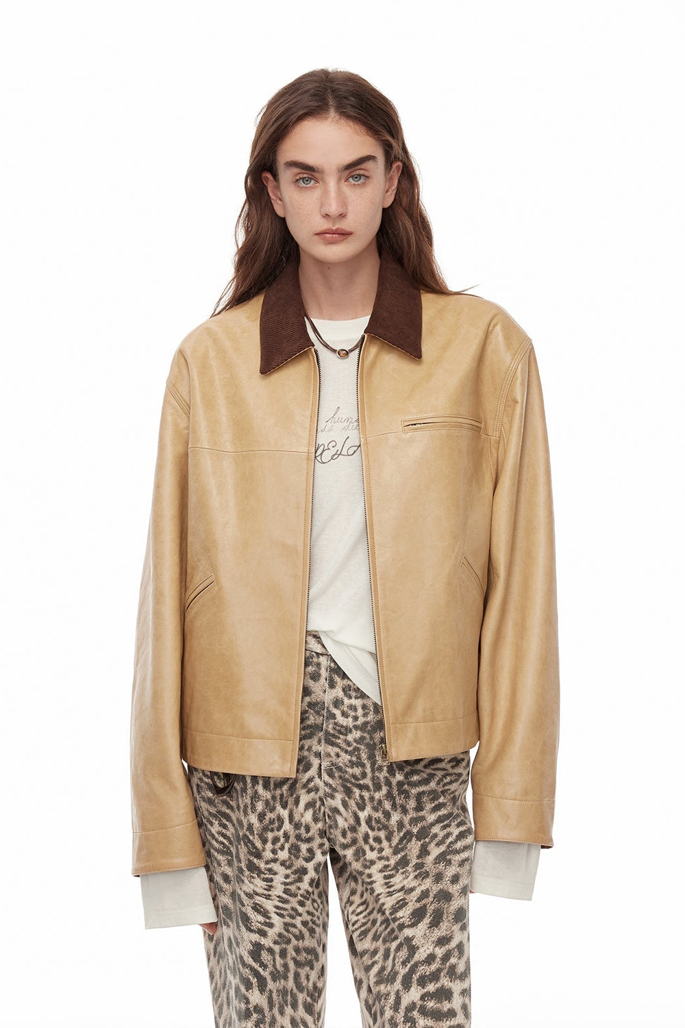 High Street Casual New Zealand Imported Sheepskin Wide Shoulder Genuine Leather Workwear Jacket Leather Jacket Autumn “Light Chaser”-6