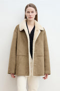 Fireladyfur Women's Faux Leather Shearling Jacket - Casual Furry Lapel Wool Coat-5