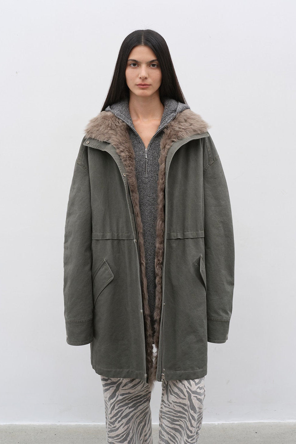 Women's Denim Down Parka with Detachable Hood & 90% Goose Down - Workwear Style "Cool Denim Fabric"