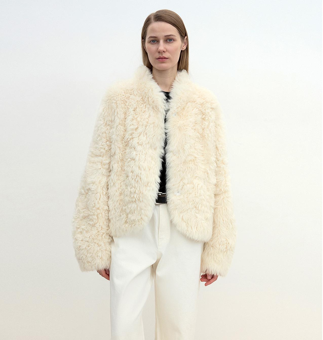"Yorta" imported Tuscan curly wool upper arc collar sheepskin coat-5