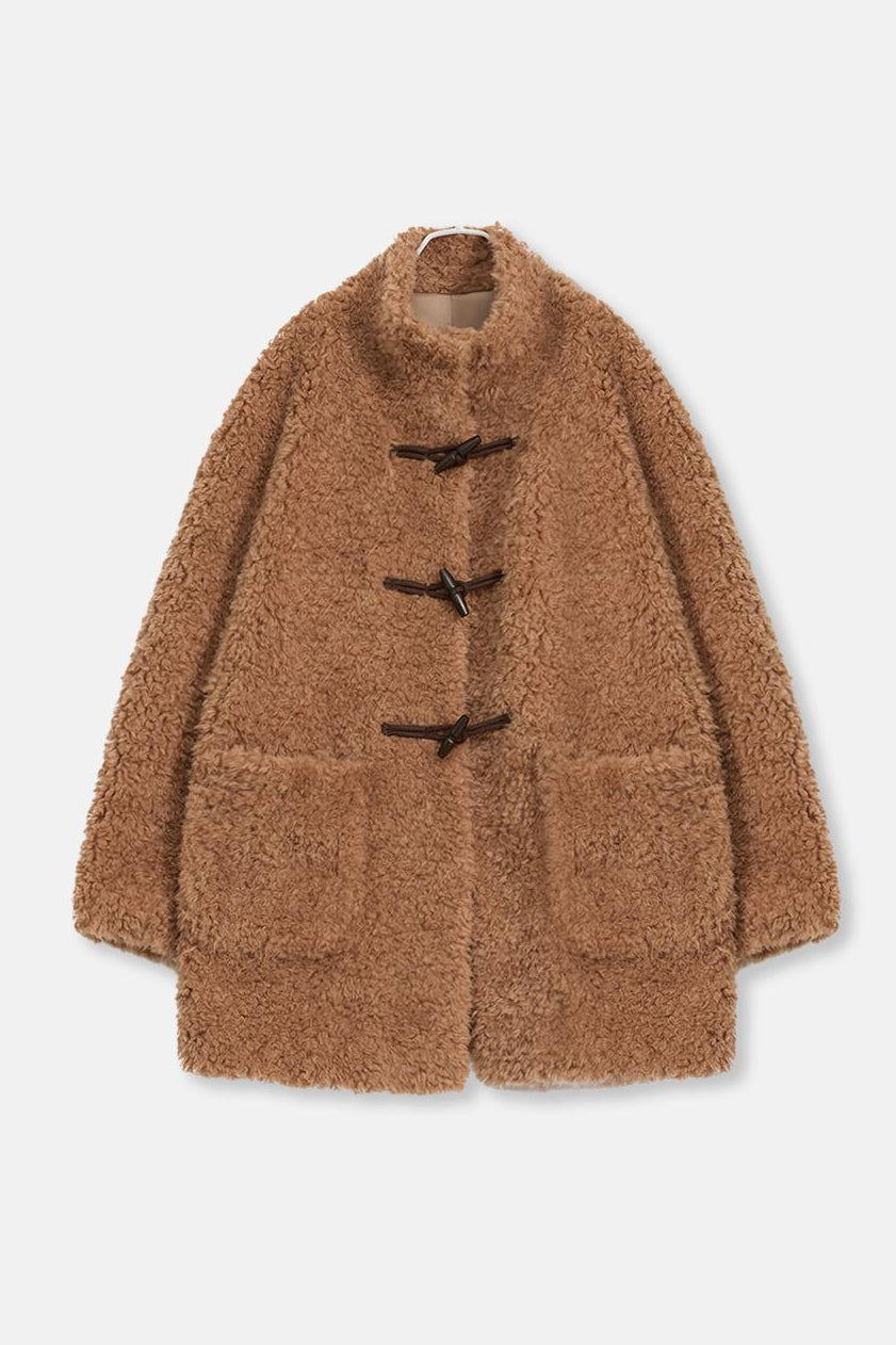 Fireladyfur Women's Faux Leather Shearling Jacket - Stand Collar Wool Coat Curly Style-6