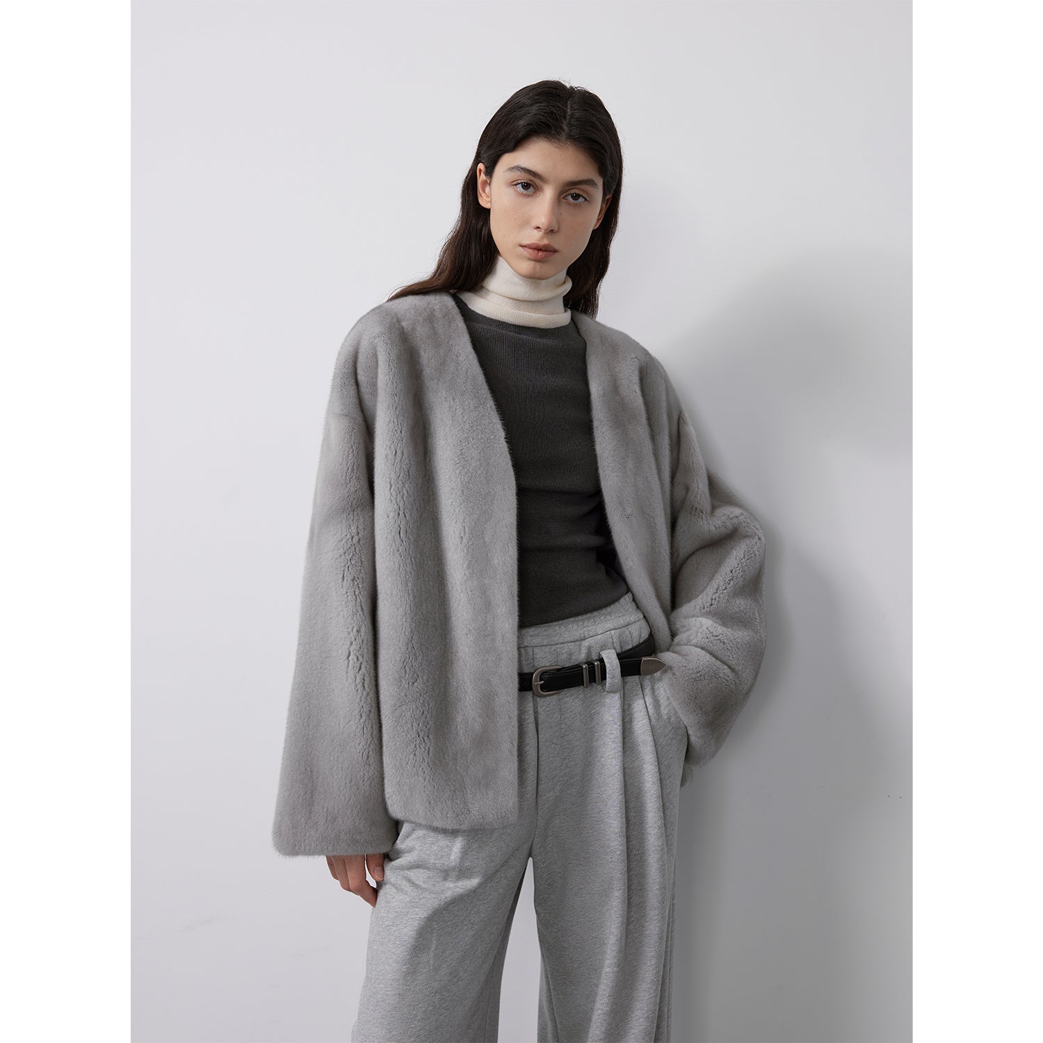 Louvre Mink V-Neck Jacket-6