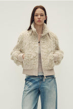 Casual stand-up collar jacket-style fluffy sheep curly hair fashionable short  bomber coat"Curly Story"-6
