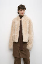 "Autumn Basel" imported Tuscan sheepskin half-roll short casual fur coat-5